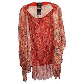 Poncho tunica con maniche kimono in seta rossa Etro Brocade Altro