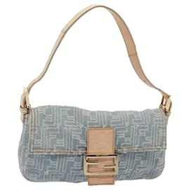 Fendi-FENDI Zucca Canvas Mamma Baguette Shoulder Bag Denim Blue Gold Auth yk14276A-Blue,Golden