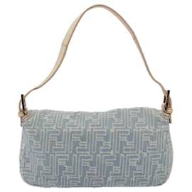 Fendi-FENDI Zucca Canvas Mamma Baguette Shoulder Bag Denim Blue Gold Auth yk14276A-Blue,Golden