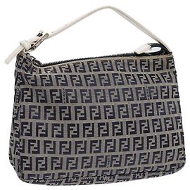 FENDI Zucchino Canvas Accessory Pouch Navy Auth 84615 Navy blue