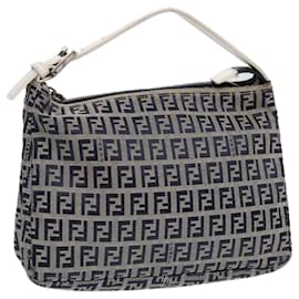 Fendi-FENDI Zucchino Canvas Accessory Pouch Navy Auth 84615-Navy blue