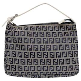 Fendi-FENDI Zucchino Canvas Accessory Pouch Navy Auth 84615-Navy blue