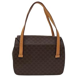 Céline-CELINE Macadam Canvas Hand Bag PVC Leather Brown Gold Auth 87429-Brown,Golden
