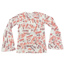 Pullover Mm6 FRAGILE de algodão ecru e vermelho Multicor