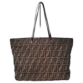 Fendi-Fendi Roll Tote Quilted Zucca Canvas Large Brown-Brown