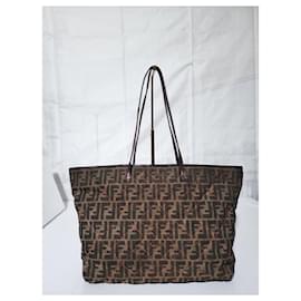 Fendi-Fendi Roll Tote Quilted Zucca Canvas Large Brown-Brown