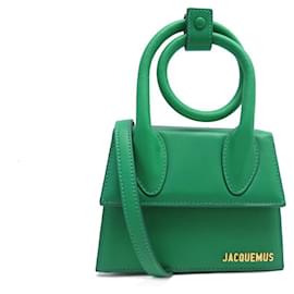 Jacquemus-NINE JACQUEMUS LE CHIQUITO HAND BAG WITH BOW SHOULDER STRAP LEATHER PURSE-Green