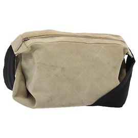 CHANEL Borsa a Spalla Matelassé Suede nylon Beige Nero Argento CC Auth bs16824 Nero Argento Beige
