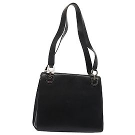 Borsa a spalla Gancini in pelle nera e argento autentica Salvatore Ferragamo 86895 Nero Argento