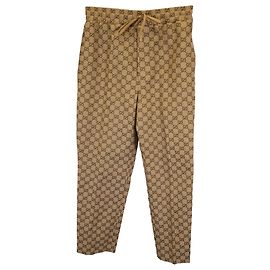 Calças de cordão em algodão marrom com monograma GG da Gucci Outro