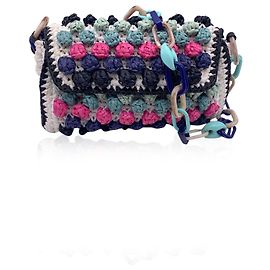 M Missoni Bolsa de ombro com aba em ráfia multicolorida com pompons de crochê Multicor