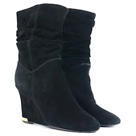 Louis Vuitton-LOUIS VUITTON - Suede wedge ankle boots (size 36.5)-Brown