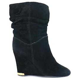 Louis Vuitton-LOUIS VUITTON - Suede wedge ankle boots (size 36.5)-Brown