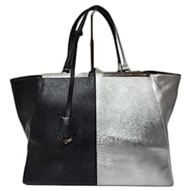 Fendi-FENDI Vitello Elite Bi Color 3Jours Tote Argento Black/Silver-Black,Silvery