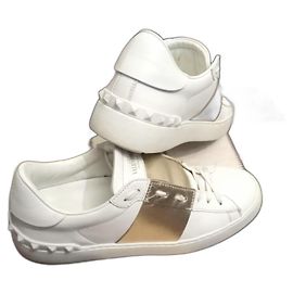Valentino Garavani Leder Sneaker Weiß Gold Weiß Golden
