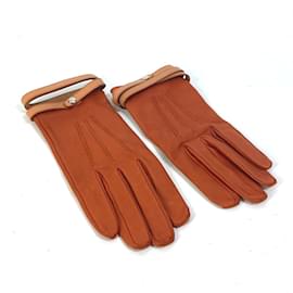 Hermès-Hermes Orange Leather Short Gloves-Orange