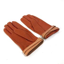 Hermès-Hermes Orange Leather Short Gloves-Orange