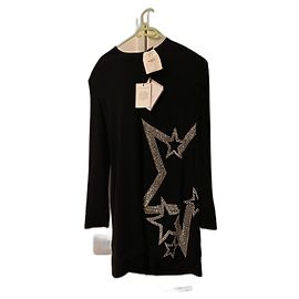 Vestido Balmain Body Con preto de manga longa com estrelas de cristal Preto