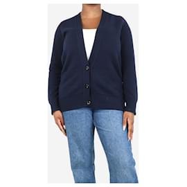 Hermès-Navy blue cashmere pocket cardigan - size UK 12-Blue