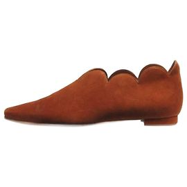 Manolo Blahnik Brown suede scallop-trimmed boots - size EU 37.5 Brown
