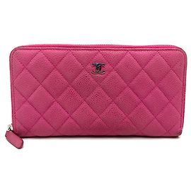 Chanel Pink Caviar Leather Long Wallet Pink