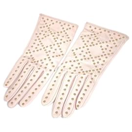 Christian Dior-Christian Dior Pink Leather Studded Cannage Gloves-Pink