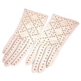 Luvas Cannage de couro rosa com studs Christian Dior Rosa