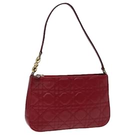 Christian Dior-Christian Dior Canage Accessory Pouch Leather Red Gold Auth ep5334-Red,Golden