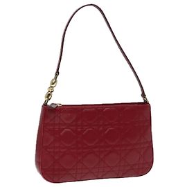 Christian Dior Canage Accessory Pouch Leather Red Gold Auth ep5334 Red Golden