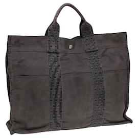Hermès-HERMES Sac Tote Her Line MM Toile Gris Argent Auth bs16993-Marron,Argenté