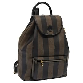Fendi-FENDI Pecan Canvas Backpack Brown Black gold Auth ep5348-Brown,Black,Golden