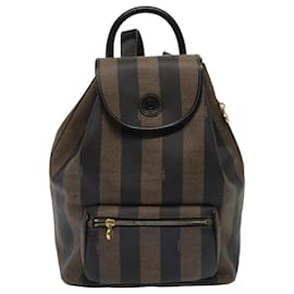 Fendi-FENDI Pecan Canvas Backpack Brown Black gold Auth ep5348-Brown,Black,Golden