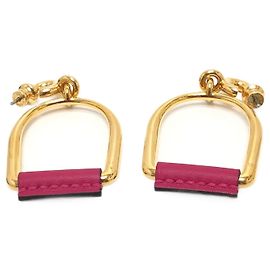 Hermès Pendientes Etrier GM Drop Heritage Equestre Hermes Rosa Dorado