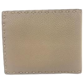 Fendi-Fendi Gray Leather Bi-Fold Wallet-Brown