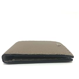 Fendi-Fendi Gray Leather Bi-Fold Wallet-Brown
