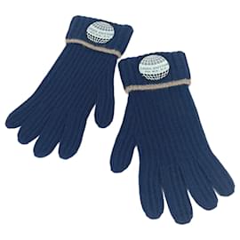 Louis Vuitton-Gants en cachemire Louis Vuitton avec patch-Bleu Marine