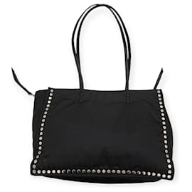 Prada-Prada Re-Nylon Black and Blue Riveted Tote Bag-Black