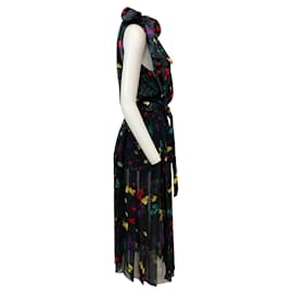 Sacai-Sacai Navy Multi Floral Sleeveless Tie Neck Dress-Navy blue
