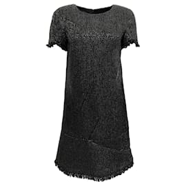 Chanel-Chanel Black Tweed Dress with Piping and Fringe-Black