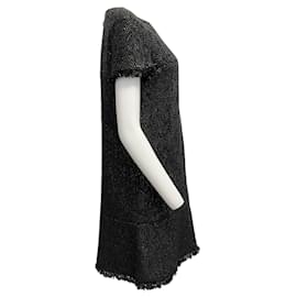 Chanel-Chanel Black Tweed Dress with Piping and Fringe-Black