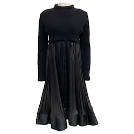 Sacai-Sacai Black Knit Top Dress with Pleated Skirt-Black