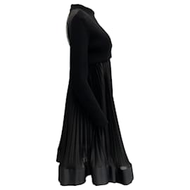 Sacai-Sacai Black Knit Top Dress with Pleated Skirt-Black