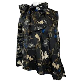 Sacai-Sacai Black Multi Floral Sleeveless Tie Neck Blouse-Black