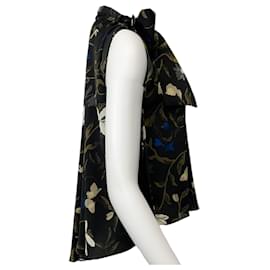 Sacai-Sacai Black Multi Floral Sleeveless Tie Neck Blouse-Black