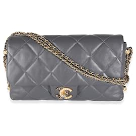 Chanel-Chanel Gray Quilted Lambskin Crush On Chains Flap Bag-Brown