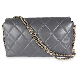 Chanel-Chanel Gray Quilted Lambskin Crush On Chains Flap Bag-Brown
