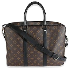 Louis Vuitton-Louis Vuitton Monogram Macassar Porte Documents Voyage PM-Brown,Black