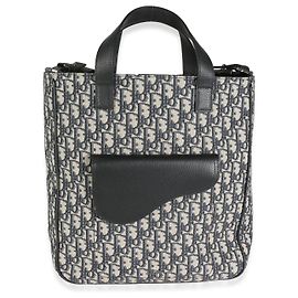 Christian Dior Dior Navy Oblique Jacquard Saddle Tote Blue Beige