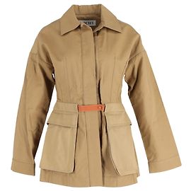 Giacca safari in cotone marrone con bottoni sicuri Loewe e tasche Marrone