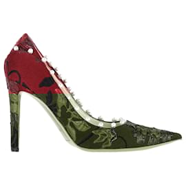 Aquazzura-Aquazzura Pearl Embellished Pumps in Red Cotton-Red,Dark red